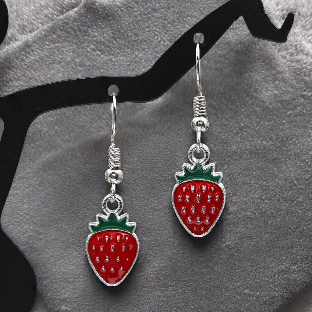 Strawberry Enamel Drop Earrings | Handmade - Picture 3 of 5